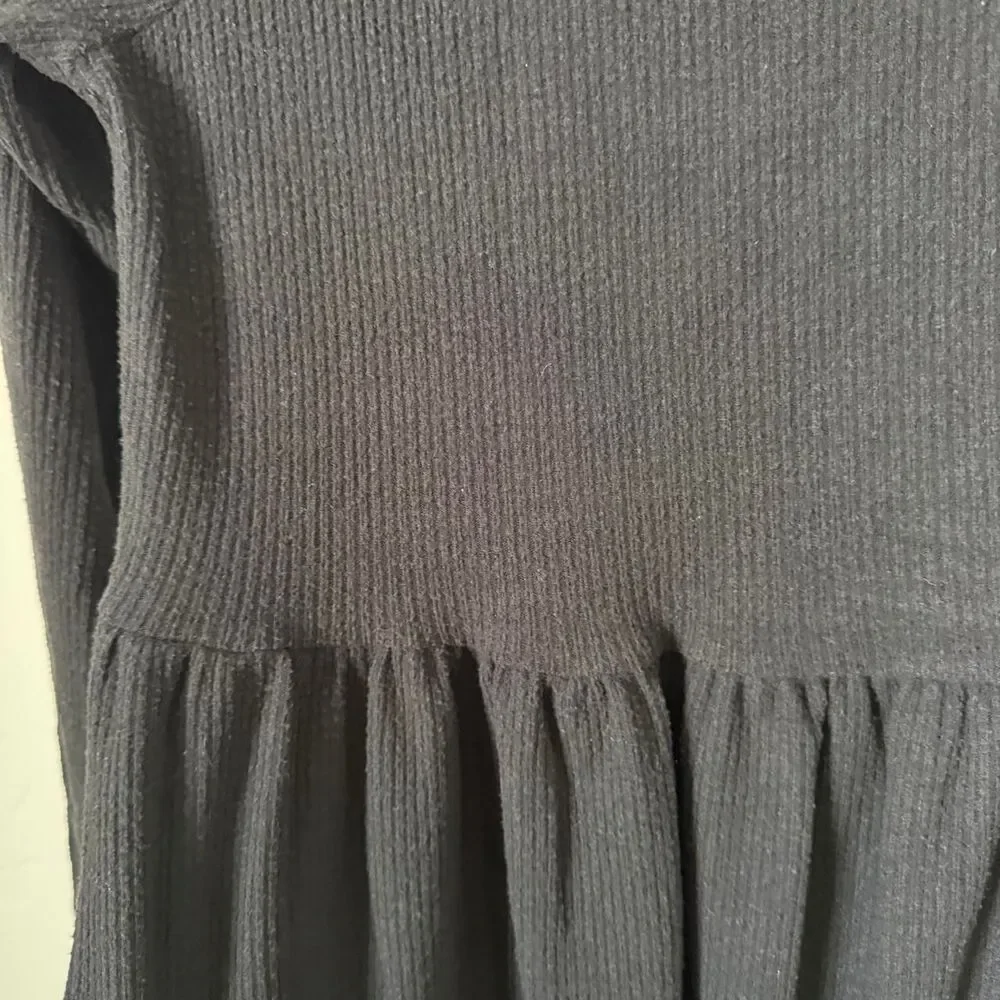 Old Navy Black Rib Knit Fit Flare Dress Size XL Long Sleeve Scoop Neck Mini